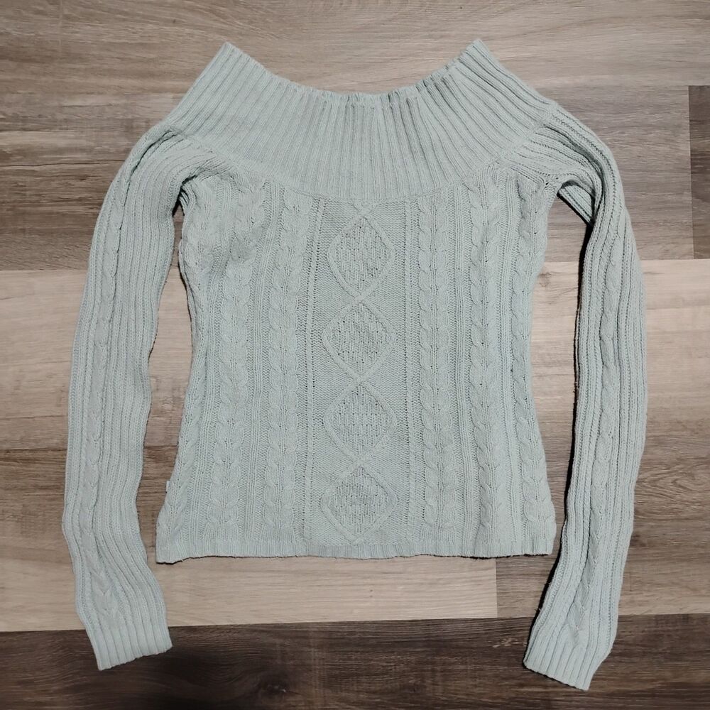 American Eagle Outfitters Sweater Womens Medium Light Blue Off Shoulder